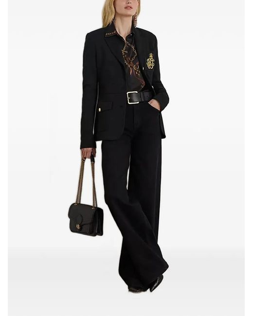 Ralph Lauren Black Embroidered-Detail Buttoned Blazer
