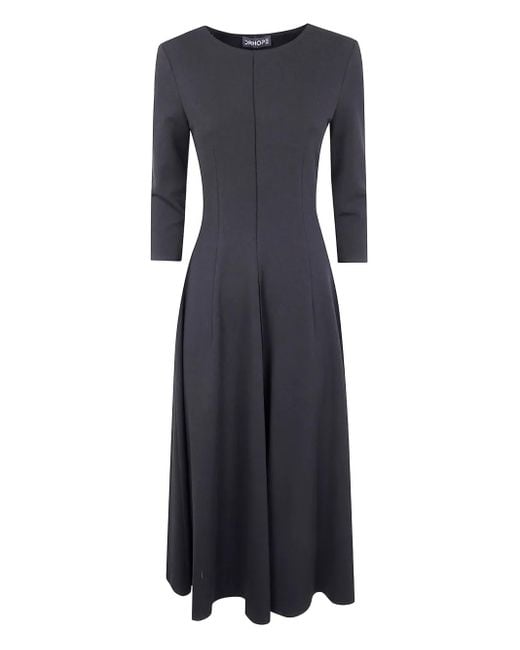 DR. HOPE Blue Quarter-Sleeve Pleated Midi Dress