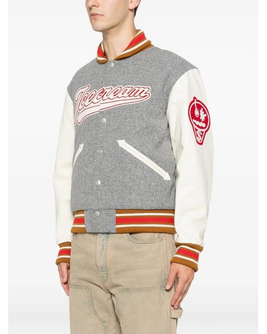 ICECREAM Gray Logo-Patch Bomber Jacket for men