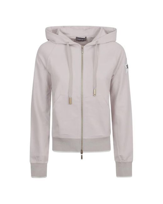 Lorena Antoniazzi White Star-Detail Zip-Up Cotton Hoodie