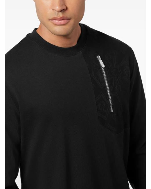 Philipp Plein Black Zip-Pocket Long-Sleeve T-Shirt for men