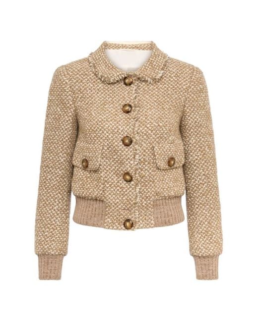 Maison Common Natural Frayed-Trim Cashmere Jacket