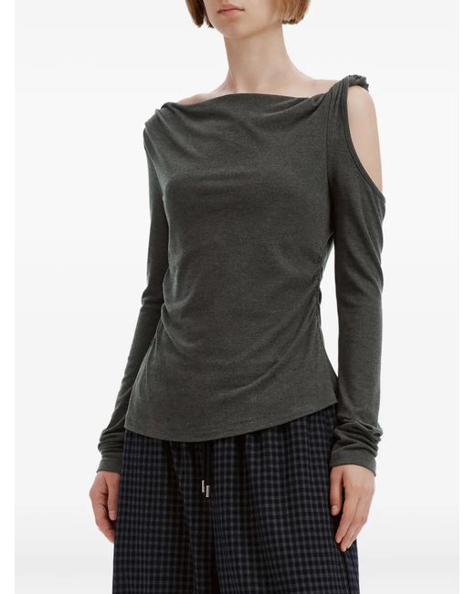 B+ AB Black Cold-Shoulder Ruched Blouse