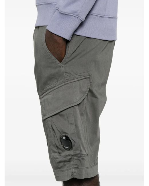 C P Company Gray Satin Cargo Shorts for men