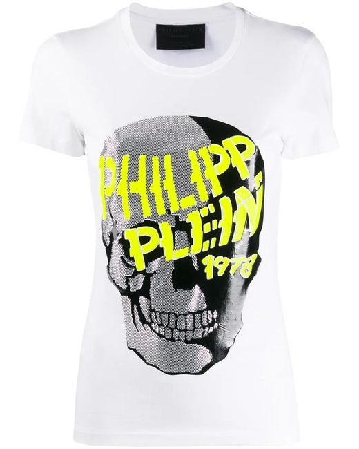 Philipp Plein White Skull Embellished Short Sleeve T-Shirt