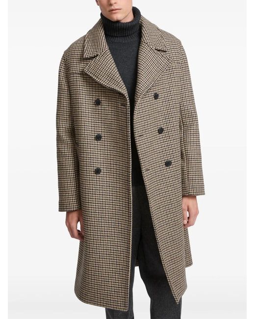 Yves Salomon Natural Houndstooth-Pattern Double-Breasted Coat for men