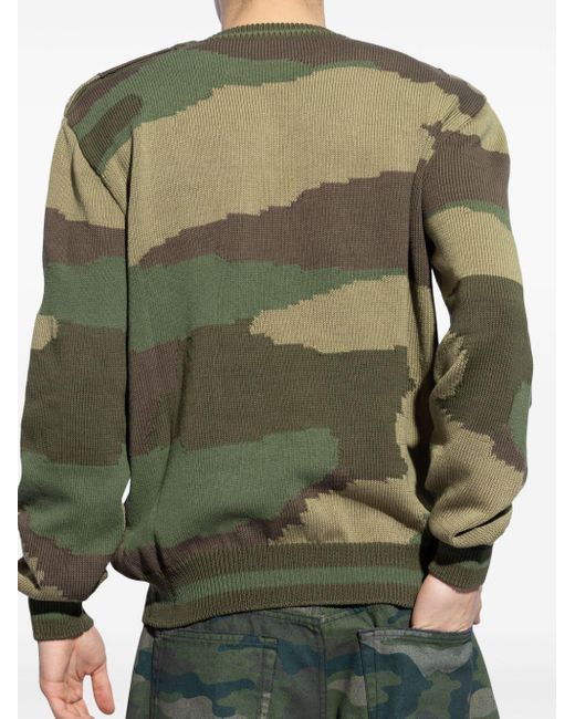 Balmain Green Camouflage-pattern Cotton Jumper for men