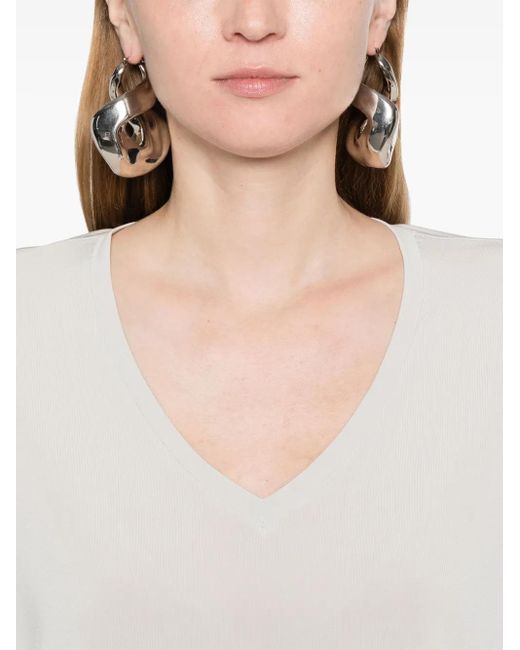 Le Tricot Perugia White V-Neck Drop-Shoulder T-Shirt
