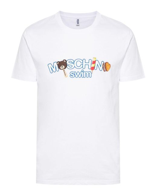 Moschino White Cotton T-Shirt With Logo And Teddy Bear Print for men