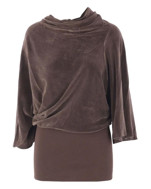 Rick Owens Brown Draped Cowl-Neck Top