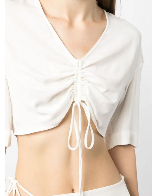 Christopher Esber White Drawstring Crop Top