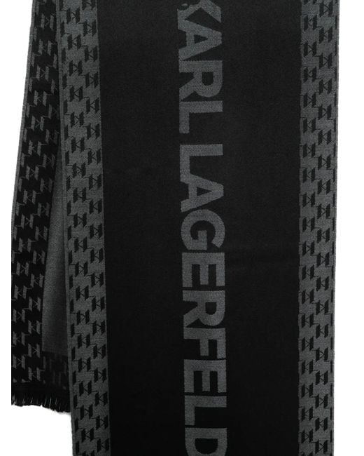 Karl Lagerfeld Black Monogram-Pattern Scarf for men