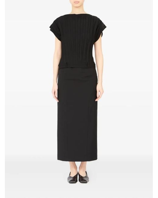 MM6 by Maison Martin Margiela Black Pleated Short-Sleeved Top
