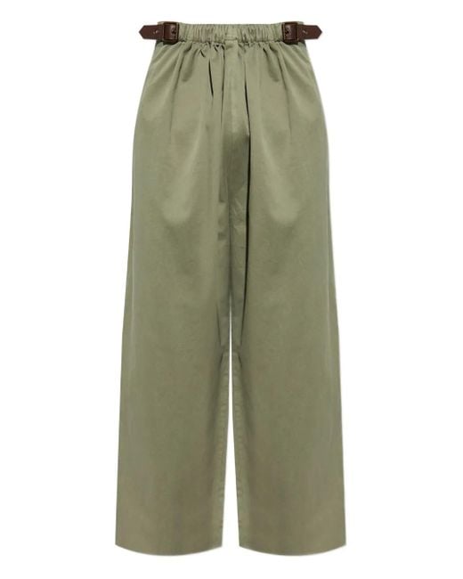 Loewe Green Belted Cotton Satin Straight Pants for men