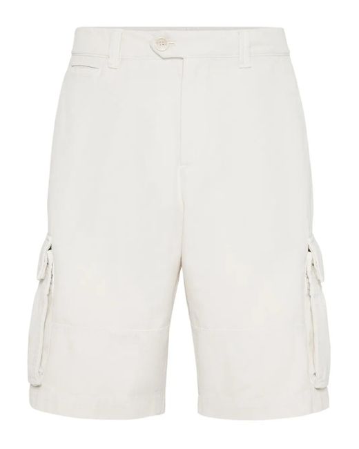 Brunello Cucinelli Bermudas Aus Gabardine in White für Herren