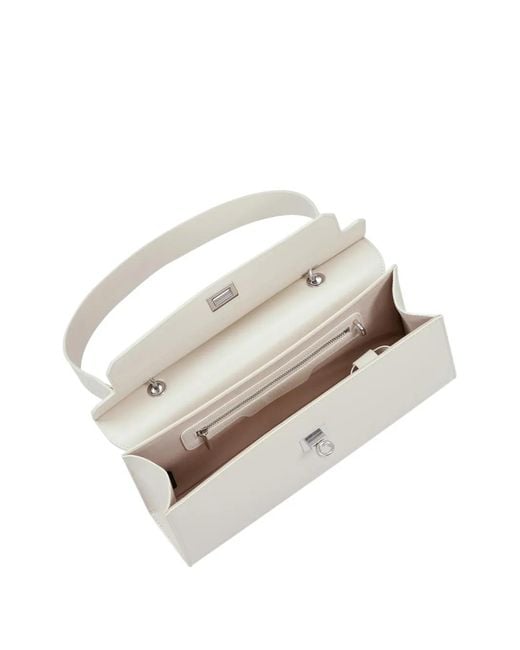 POTAMY White Flap Leather Shoulder Bag