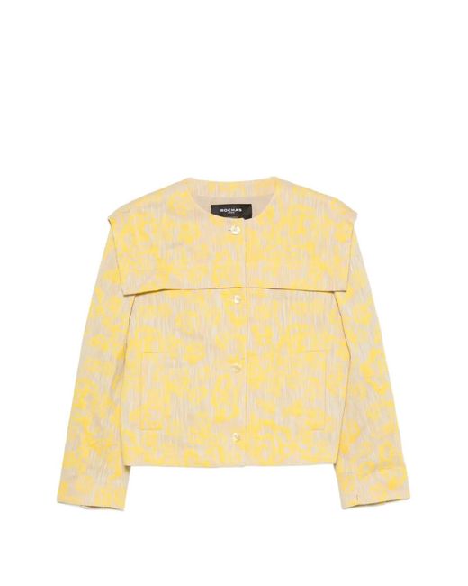 Rochas Yellow Floral-Jacquard Cropped Jacket