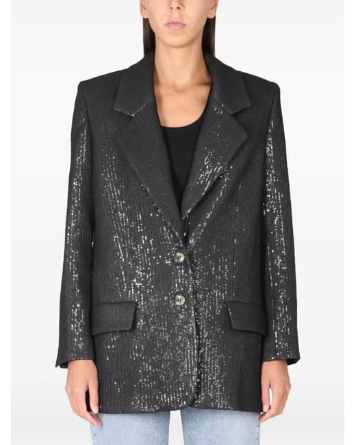 The Mannei Black Sequin-Embellished Single-Breasted Coat