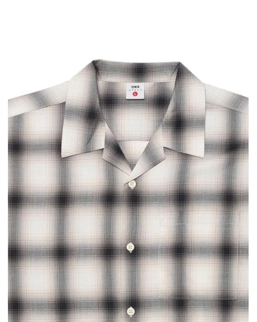 Edwin White Check-Print Open-Collar Shirt for men
