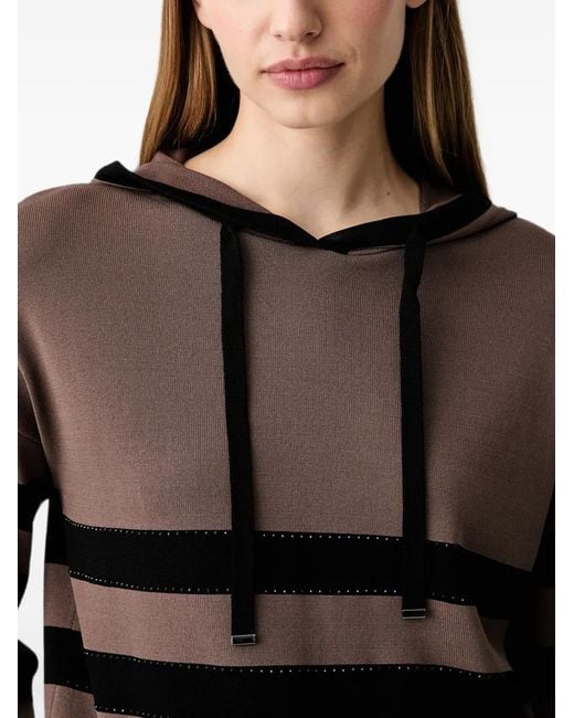 Joseph Ribkoff Black Rhinestone-Embellished Striped Hoodie