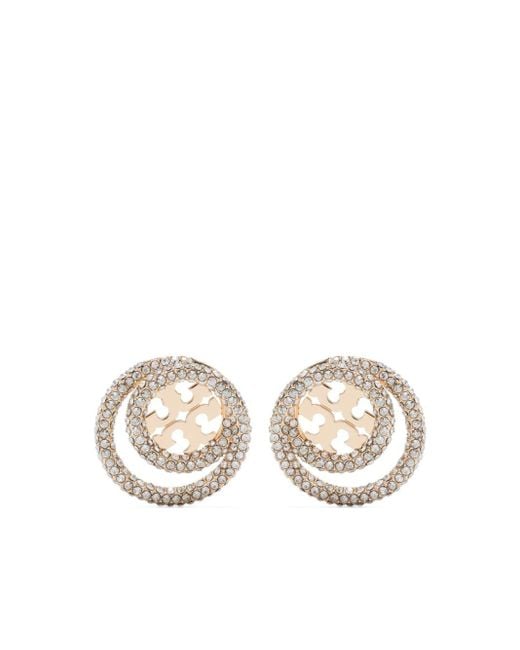 Tory Burch Natural Double T Crystal-embellished Earrings