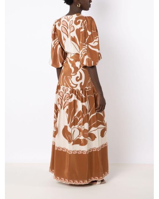 Adriana Degreas Brown Kleid aus Seide mit Print