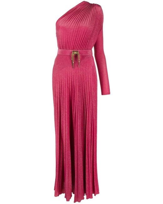 Elisabetta Franchi Red One-shoulder Pleated Gown