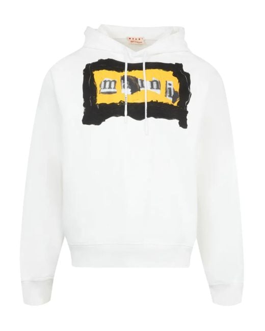 Marni White Graphic-Print Hoodie for men