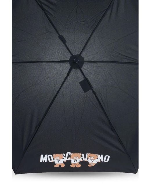 Moschino Blue Teddy Bear-Logo Print Compact Umbrella