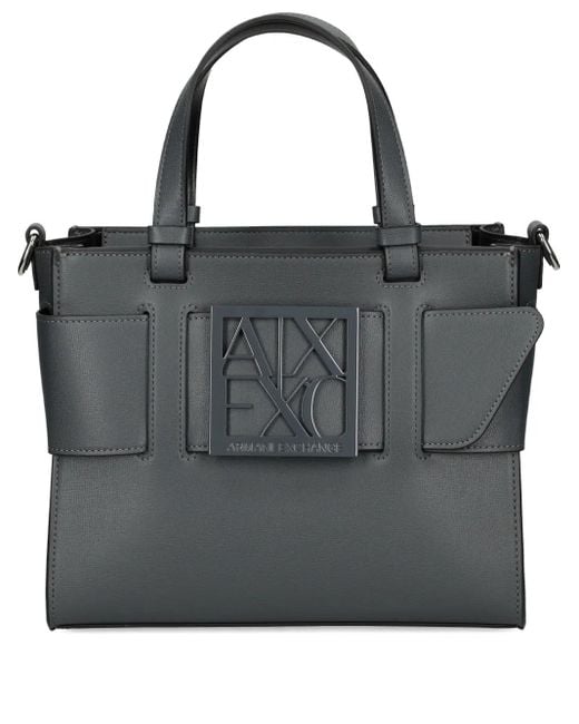 ARMANI EXCHANGE Black Medium Logo-Plaque Tote Bag