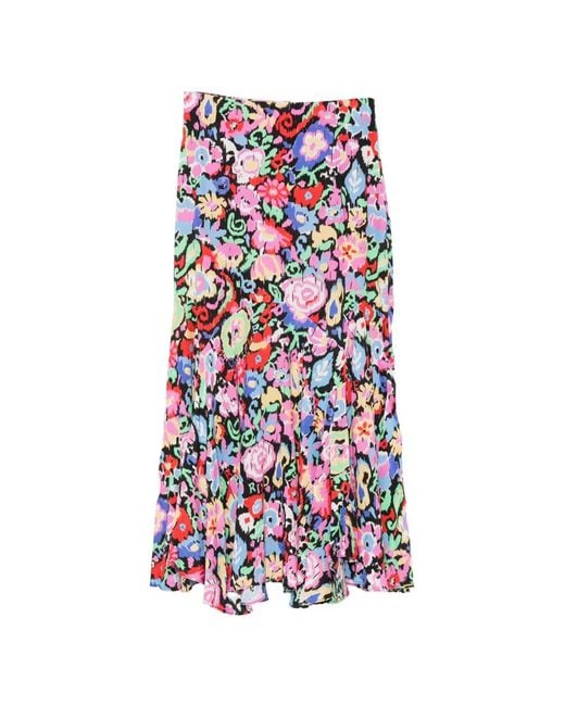 Rixo White Libbie Floral-Print Ruffled Midi Skirt