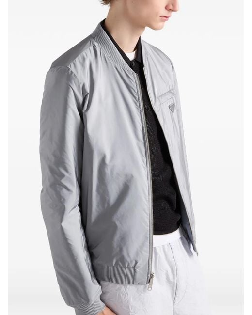 Prada Gray Nappa Leather Bomber Jacket for men