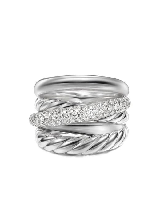 David Yurman White Crossover Five Row Sterlingsilberring Mit Diamanten (17,5Mm)