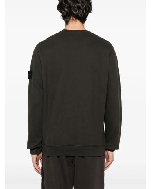Felpa Girocollo Con Applicazione di Stone Island in Black da Uomo