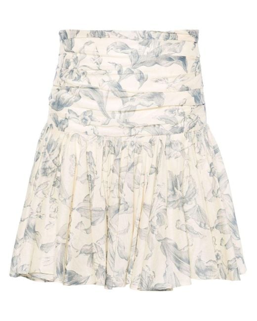 Sandro Natural Floral-print Flared Skirt