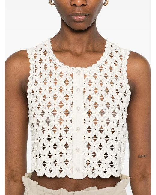 Sandro White Beaded Crochet Vest