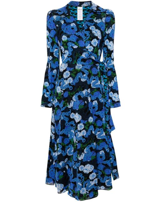 Diane von Furstenberg Blue Phoenix Reversible Wrap Dress