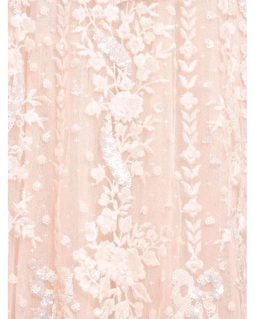 Needle & Thread Pink Embroidered-Flowers Maxi Dress