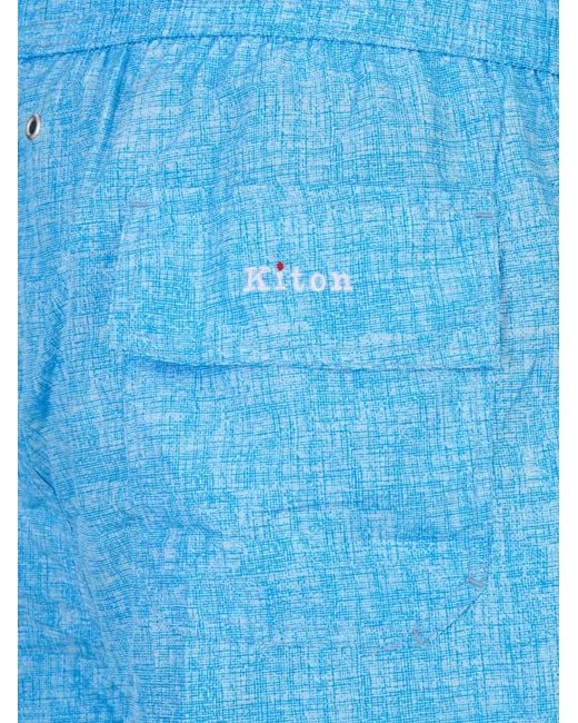 Kiton Blue Crosshatch-Pattern Drawstring Swim Shorts for men