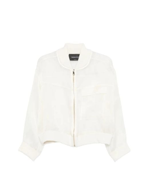 Fabiana Filippi White Veste Bomber À Effet De Transparence Et Poche Zippée