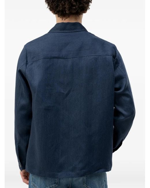 Boss Blue Button-Up Patch-Pocket Jacket for men