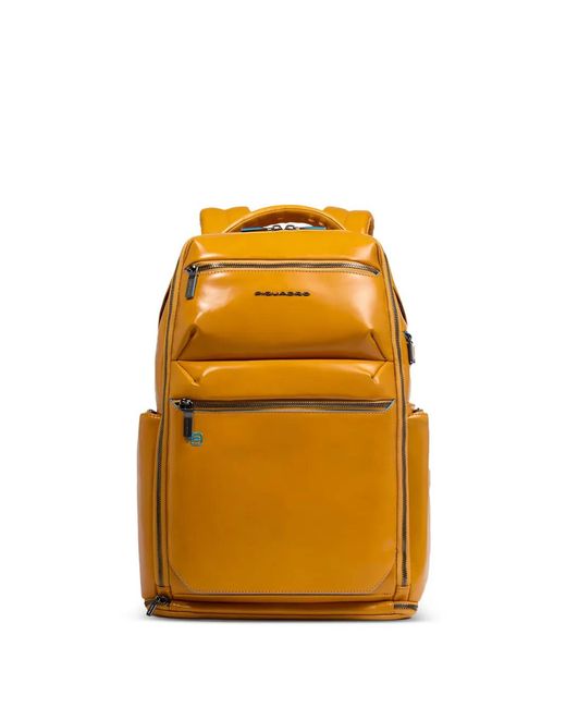 Piquadro Yellow Multi-Pocket Laptop Backpack for men