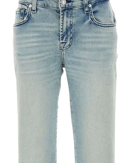 7 For All Mankind Blue Faded Straight-Leg Jeans