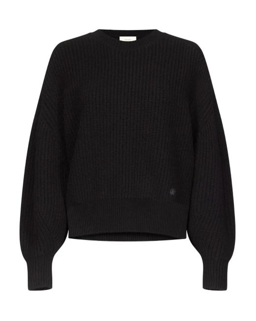Loulou Black Ribbed Balloon-Sleeve Sweater