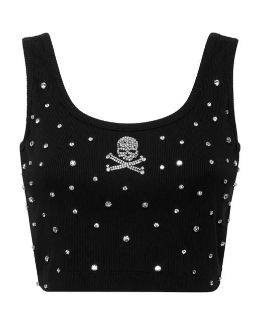 Philipp Plein ラインストーントリム トップ Black