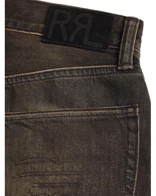RRL Black Floral-Embroidery Flared Jeans
