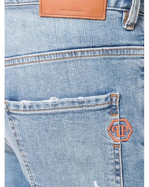 Philipp Plein Blue Embroidered-Logo Slim-Fit Jeans for men