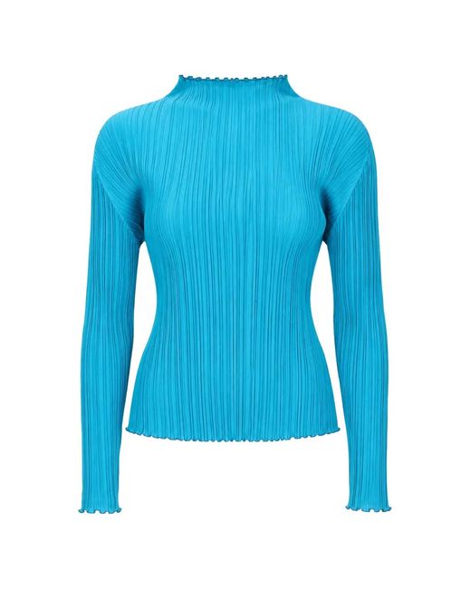 Pleats Please Issey Miyake Blue Pleated High-Neck T-Shirt
