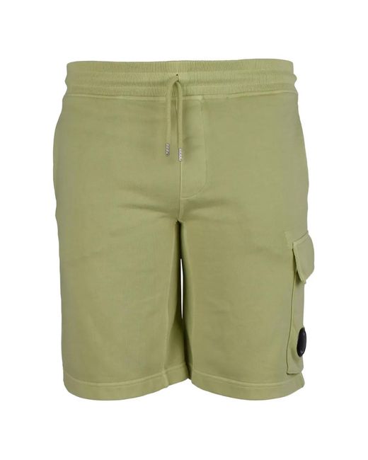 C P Company Green Lens-Detail Cargo Shorts for men