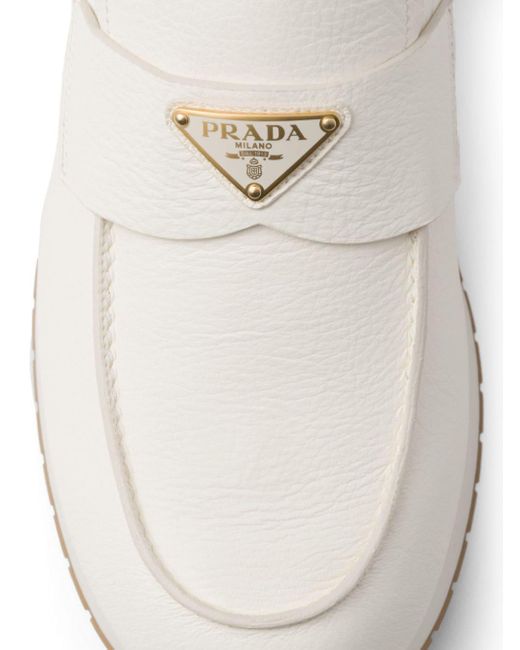 Prada White Triangle-logo Leather Loafers for men